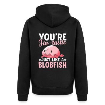 Du Bist Ein Flossenschmeckender Blobfish-besitzer, - Unisex Premium Bio Zip Hoodie - Schwarz - Hinten - Nico (187cm)