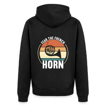 Horn Blechblasinstrument - Unisex Premium Bio Zip Hoodie - Schwarz - Hinten - Nico (187cm)