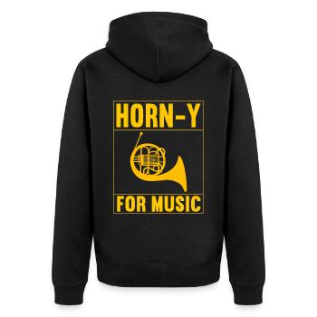 Horn Blechblasinstrument - Unisex Premium Bio Zip Hoodie - Schwarz - Hinten - Nico (187cm)