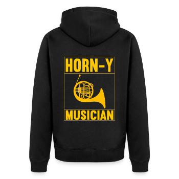 Horn Blechblasinstrument - Unisex Premium Bio Zip Hoodie - Schwarz - Hinten - Nico (187cm)