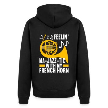 Horn Blechblasinstrument - Unisex Premium Bio Zip Hoodie - Schwarz - Hinten - Nico (187cm)