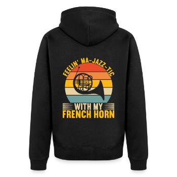 Horn Blechblasinstrument - Unisex Premium Bio Zip Hoodie - Schwarz - Hinten - Nico (187cm)