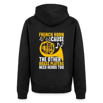 Horn Blechblasinstrument - Unisex Premium Bio Zip Hoodie - Schwarz - Hinten - Nico (187cm)