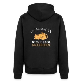 Das Dickerchen macht Nickerchen Katze Schlafshirt - Unisex Premium Bio Zip Hoodie - Schwarz - Hinten - Nico (187cm)
