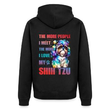 Plus je rencontre de gens, plus j’aime mon Shih Tzu - Veste à capuche bio Premium Unisexe - noir - Dos - Nico (187cm)