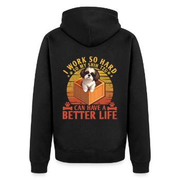 Je travaille dur pour que mon Shih Tzu puisse avoir une vie meilleure - Veste à capuche bio Premium Unisexe - noir - Dos - Nico (187cm)
