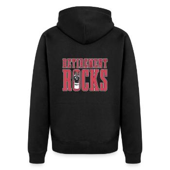 Rentner Rente Großartig Retirement Rocks - Unisex Premium Bio Zip Hoodie - Schwarz - Hinten - Nico (187cm)