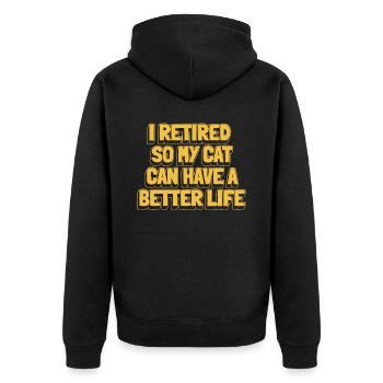 Pensioner Pension Cat - Unisex Premium Organic Zip Hoodie - black - Back - Nico (187cm)
