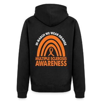 In March we wear orange multiple sclerosis - Unisex Premium Organic Zip Hoodie - black - Back - Nico (187cm)