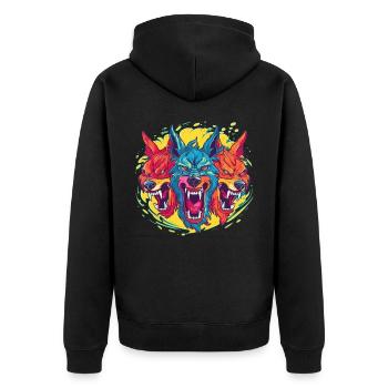 Dog Wolf Werewolf Cerberus Hellhound myth - Unisex Premium Organic Zip Hoodie - black - Back - Nico (187cm)