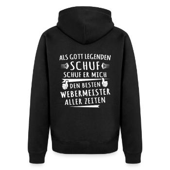Webermeister Geschenkidee - Unisex Premium Bio Zip Hoodie - Schwarz - Hinten - Nico (187cm)