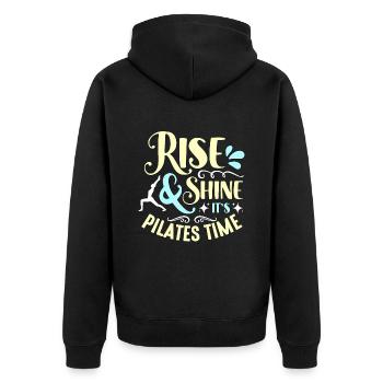 Pilates Rise And Shine It's Pilates Time Reformer - Unisex Premium Bio Zip Hoodie - Schwarz - Hinten - Nico (187cm)