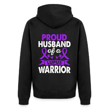 Ehemann Von Lupus Warrior Awareness Month Lila - Unisex Premium Bio Zip Hoodie - Schwarz - Hinten - Nico (187cm)