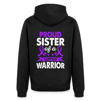 Sister Of Lupus Warrior Awareness Month Lila - Unisex Premium Organic Zip Hoodie - black - Back - Nico (187cm)