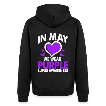 Im Mai Tragen Wir Den Lila Lupus Awareness Month - Unisex Premium Bio Zip Hoodie - Schwarz - Hinten - Nico (187cm)