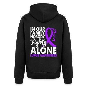 Niemand Kämpft Allein Lupus Awareness Month Lila - Unisex Premium Bio Zip Hoodie - Schwarz - Hinten - Nico (187cm)
