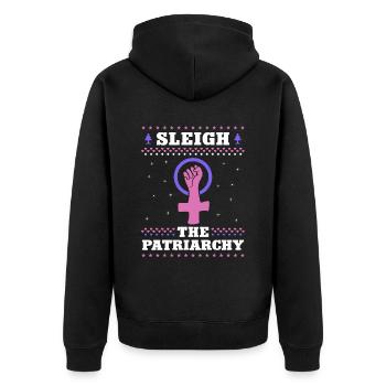 Sleigh The Patriarchy - Unisex Premium Bio Zip Hoodie - Schwarz - Hinten - Nico (187cm)