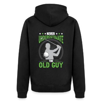 Unterschätze niemals den alten Mann - Unisex Premium Bio Zip Hoodie - Schwarz - Hinten - Nico (187cm)