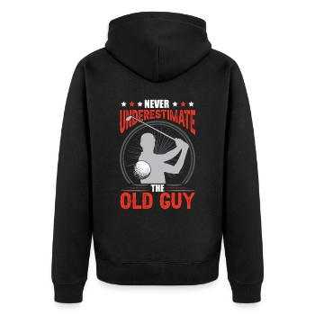 Unterschätze niemals den alten Mann - Unisex Premium Bio Zip Hoodie - Schwarz - Hinten - Nico (187cm)
