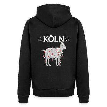 Köln Cologne Colonia Kölle Geißbock Fußballfan - Unisex Premium Bio Zip Hoodie - Schwarz - Hinten - Nico (187cm)