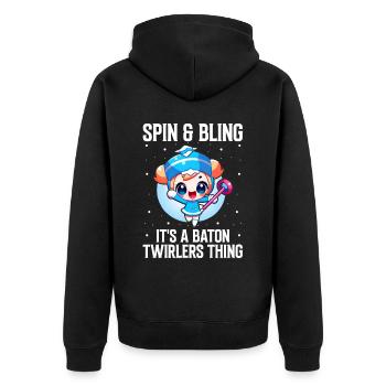 Stocktanz Design für Stabtänzerin - Unisex Premium Bio Zip Hoodie - Schwarz - Hinten - Nico (187cm)