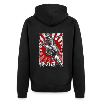 Samurai Stempel Japanische Kunst Krieger - Unisex Premium Bio Zip Hoodie - Schwarz - Hinten - Nico (187cm)