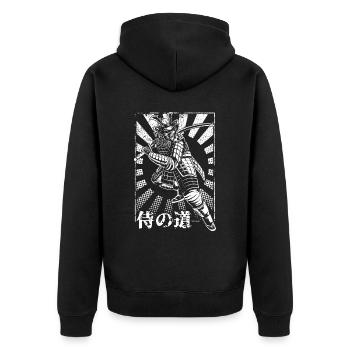 Samurai Stempel Japanische Kunst Krieger - Unisex Premium Bio Zip Hoodie - Schwarz - Hinten - Nico (187cm)