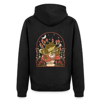 Cottagecore Aesthetic Frog Mushroom Moon - Unisex Premium Organic Zip Hoodie - black - Back - Nico (187cm)