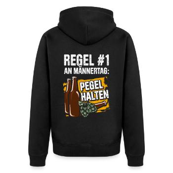 Regel #1 An Männertag: Pegel Halten Bier Trinken - Unisex Premium Bio Zip Hoodie - Schwarz - Hinten - Nico (187cm)