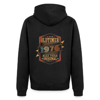 oldtimer 1976 Original - 47 Geburtstag - Unisex Premium Bio Zip Hoodie - Schwarz - Hinten - Nico (187cm)