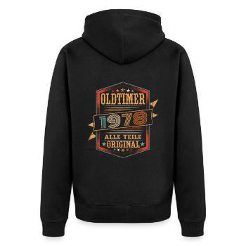 oldtimer 1978 Original - 45 Geburtstag - Unisex Premium Bio Zip Hoodie - Schwarz - Hinten - Nico (187cm)