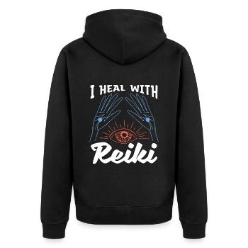 Reiki Je guéris avec la guérison énergétique de la méditation Reiki - Veste à capuche bio Premium Unisexe - noir - Dos - Nico (187cm)