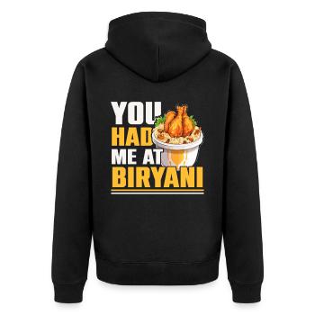 Biryani Lover Indian Food Desifood India Rice - Veste à capuche bio Premium Unisexe - noir - Dos - Nico (187cm)