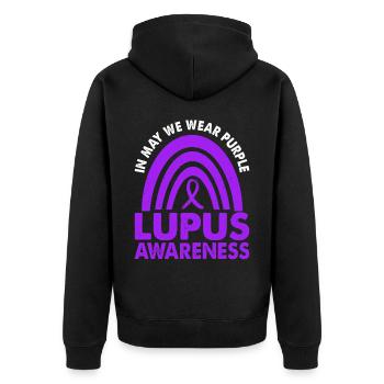 In May, we carry Purple Lupus Awareness Month - Unisex Premium Organic Zip Hoodie - black - Back - Nico (187cm)