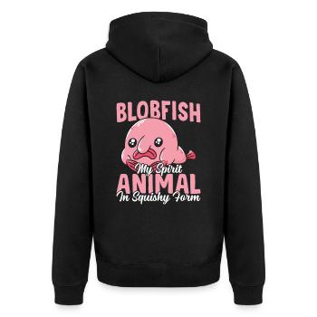 blobfisch kleidung für kinder Spirit Animal - Unisex Premium Bio Zip Hoodie - Schwarz - Hinten - Nico (187cm)