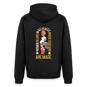 Feminist Women Belong In All - Unisex Premium Bio Zip Hoodie - Schwarz - Hinten - Nico (187cm)