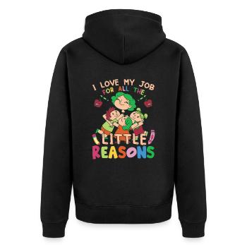 J’aime mon travail pour toutes les petites raisons - Veste à capuche bio Premium Unisexe - noir - Dos - Nico (187cm)