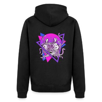 Fliegendes Spaghettimonster FSM Pastafarian Retro - Unisex Premium Bio Zip Hoodie - Schwarz - Hinten - Nico (187cm)