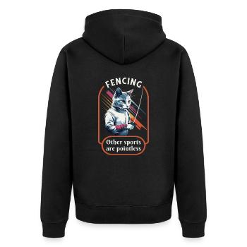 Katzen Fechter gamer lustiges Fechten Sport Katzen - Unisex Premium Bio Zip Hoodie - Schwarz - Hinten - Nico (187cm)