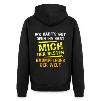 Baumpfleger Geschenkidee - Unisex Premium Bio Zip Hoodie - Schwarz - Hinten - Nico (187cm)