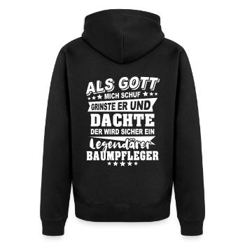 Baumpfleger - Unisex Premium Bio Zip Hoodie - Schwarz - Hinten - Nico (187cm)