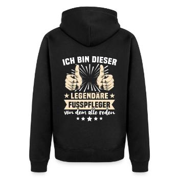 Fusspfleger Sprüche - Unisex Premium Bio Zip Hoodie - Schwarz - Hinten - Nico (187cm)