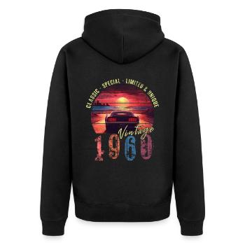 Millésime 1960 Anniversaire Synthwave Année de naissance 1960 - Veste à capuche bio Premium Unisexe - noir - Dos - Nico (187cm)