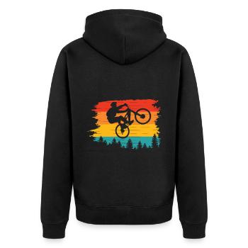 MTB Mountain Bike Retro Sunset Biking - Unisex Premium Organic Zip Hoodie - black - Back - Nico (187cm)
