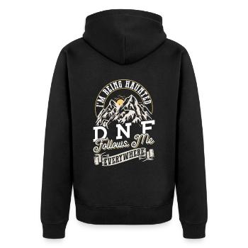 Geocaching Geocacher Spruch - Unisex Premium Bio Zip Hoodie - Schwarz - Hinten - Nico (187cm)