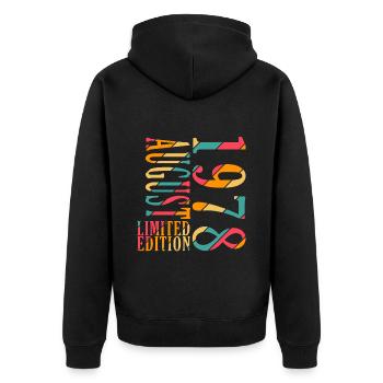 August 1978 Jahrestag August 1978 August - Unisex Premium Bio Zip Hoodie - Schwarz - Hinten - Nico (187cm)