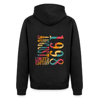 August 1998 Jahrestag August 1998 August - Unisex Premium Bio Zip Hoodie - Schwarz - Hinten - Nico (187cm)
