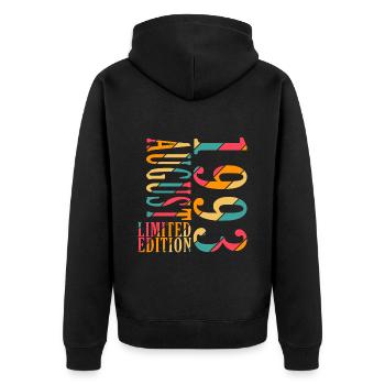 August 1993 Jahrestag August 1993 August - Unisex Premium Bio Zip Hoodie - Schwarz - Hinten - Nico (187cm)