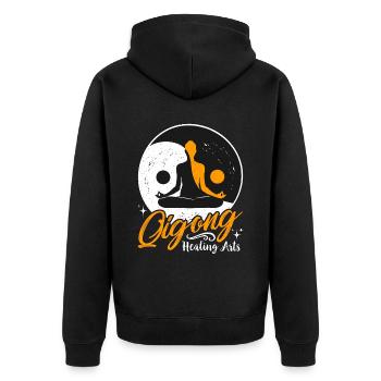 Arts de guérison Qigong Yin Yang Tai Chi Méditation - Veste à capuche bio Premium Unisexe - noir - Dos - Nico (187cm)