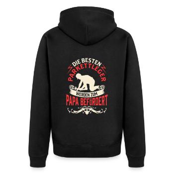 Parkettleger wird zum Papa Fußbodenleger - Unisex Premium Bio Zip Hoodie - Schwarz - Hinten - Nico (187cm)